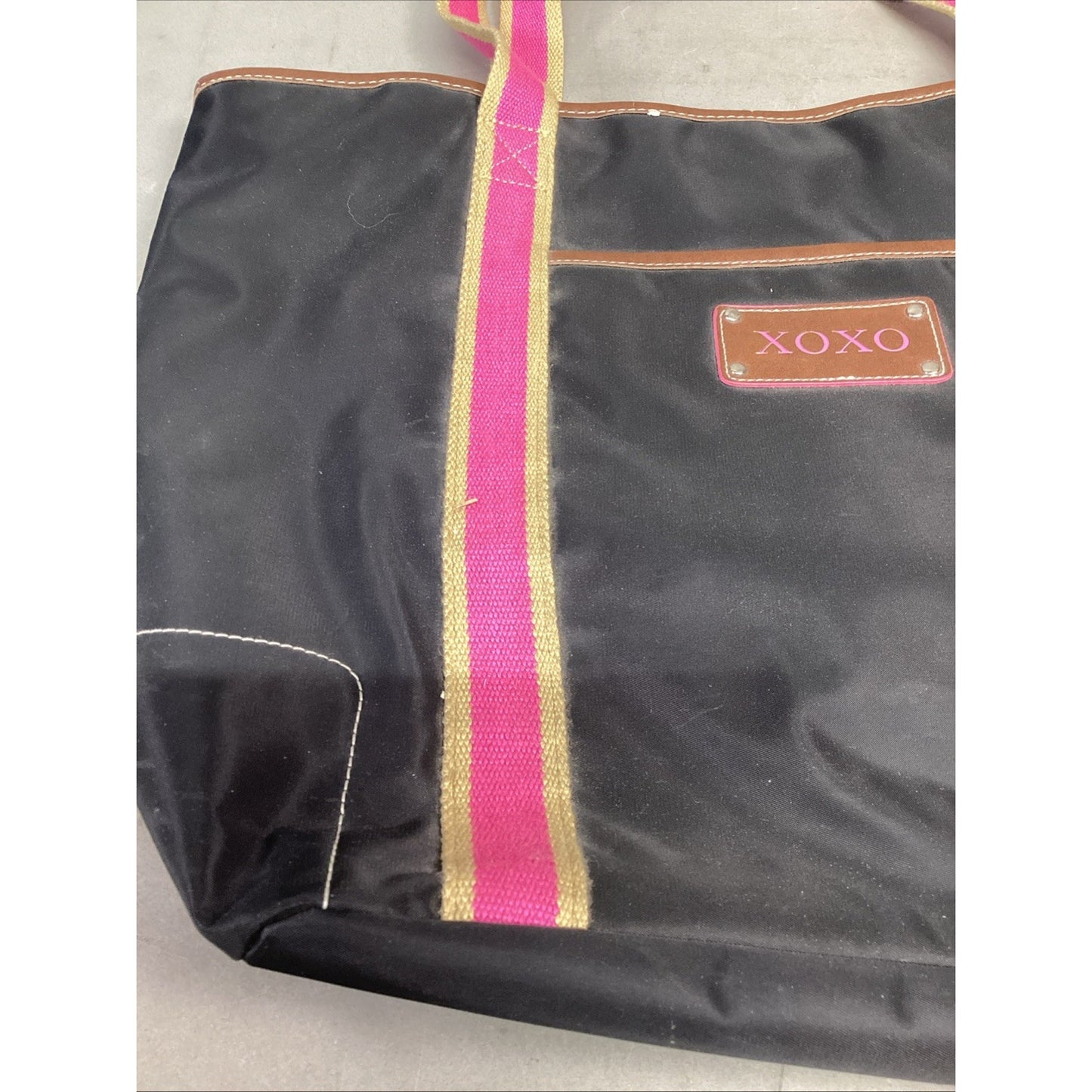 Vintage XOXO Pink Black Tote Bag - 18.5x14”