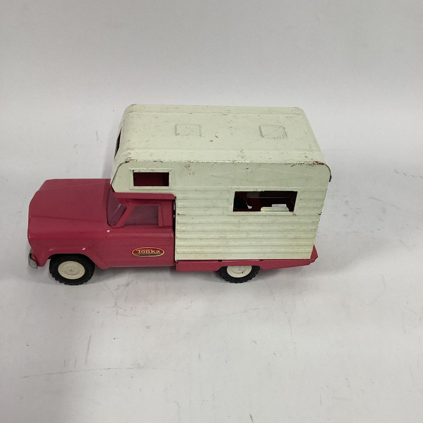 Vintage 1960's Tonka Jeep Camper Pink Pressed Steel Truck and Camper