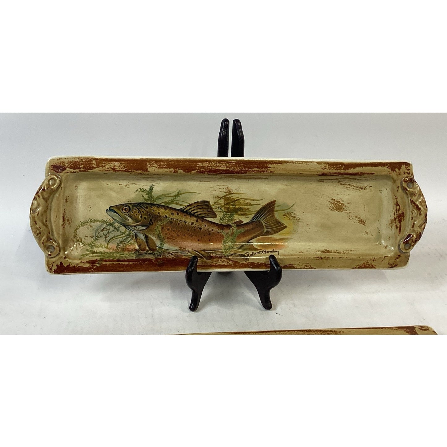 Lot Of 2 Rare Rustic Robert Gordon Pottery Trout Platters - 17.5”L - Australia