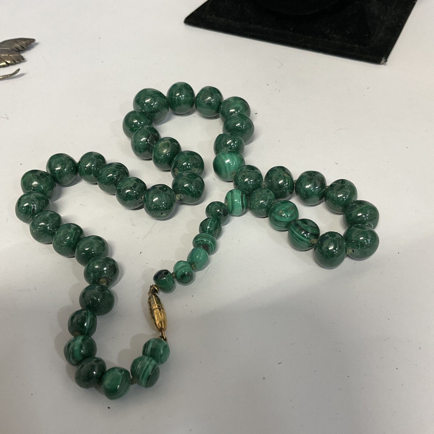 Natural Malachite Graduated Bead Necklace Genuine Green Gemstone Strand