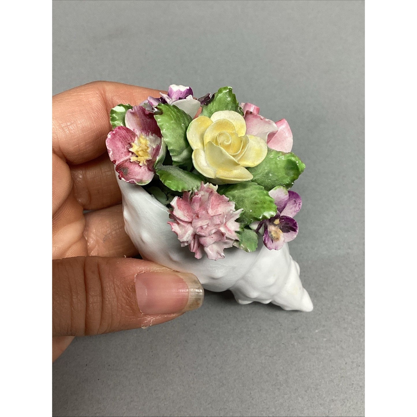 Vintage Royal Adderly Bone China Floral Bouquet Nestled in a Sea Shell - England