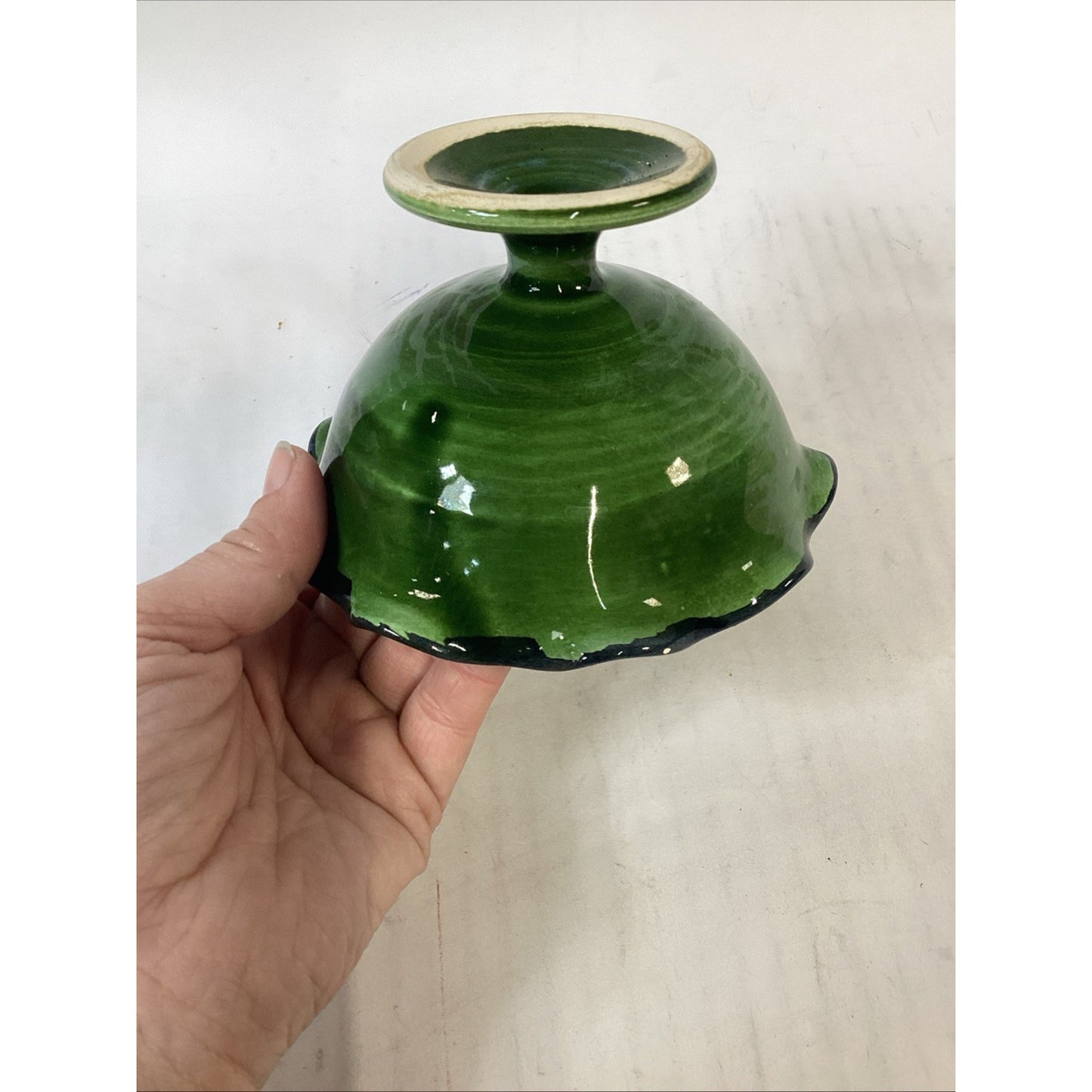 Vintage Hand Painted Dark Green Compote Candy Dish