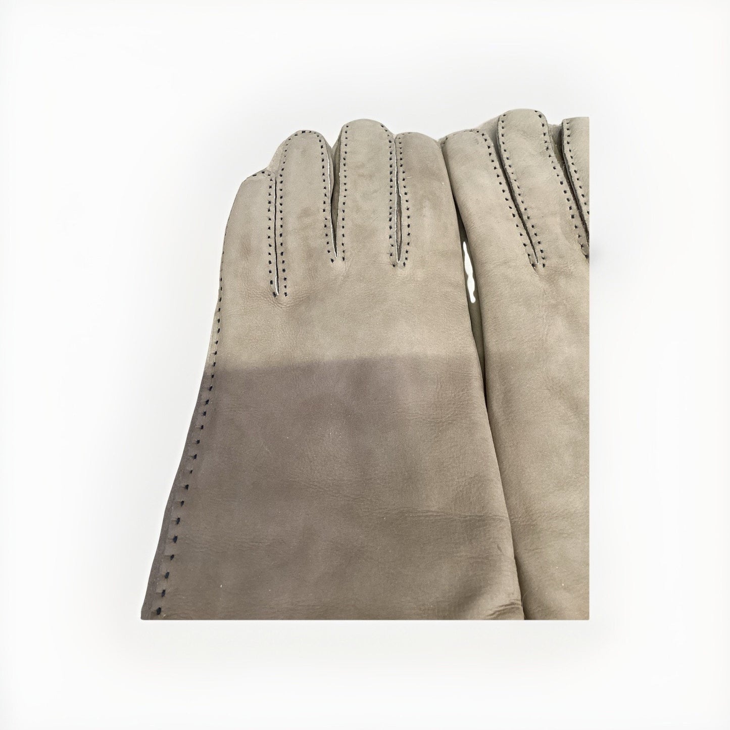 Vintage FAUX LEATHER Gloves Handsewn Driving Winter Wool Lined - Size 7.5