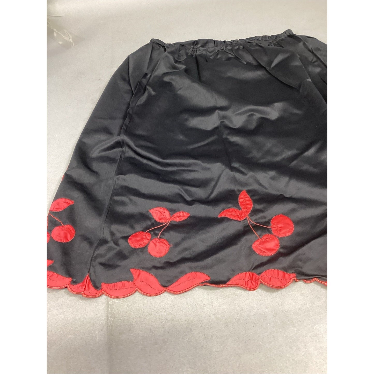 Black Half Slip With Embroidered Red Cherries - Medium