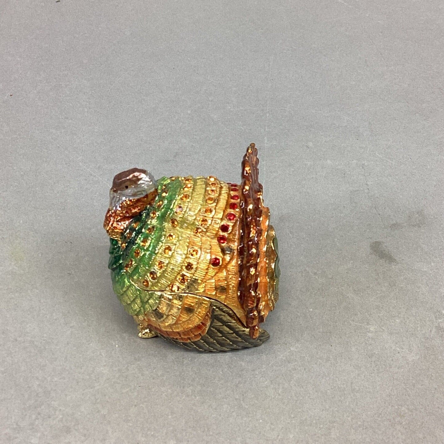 Miniature Turkey Trinket Box - Hand Painted Enamel - With Swarowski Crystals