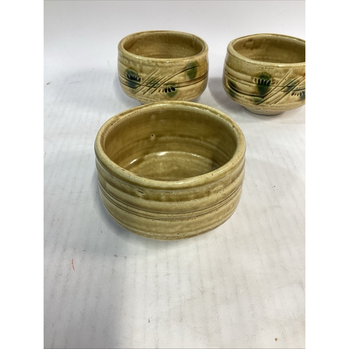 Lot Of 3 Hand Painted Decorative Pottery Soup Bowls - 3 3/8”Hx4.5”D