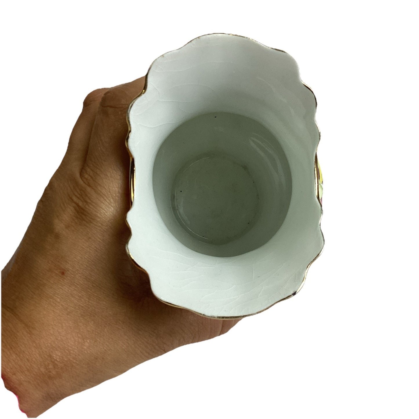 Vintage Homer Laughlin Floral Crackled Ceramic Porcelain Vase W/ Gold Trim