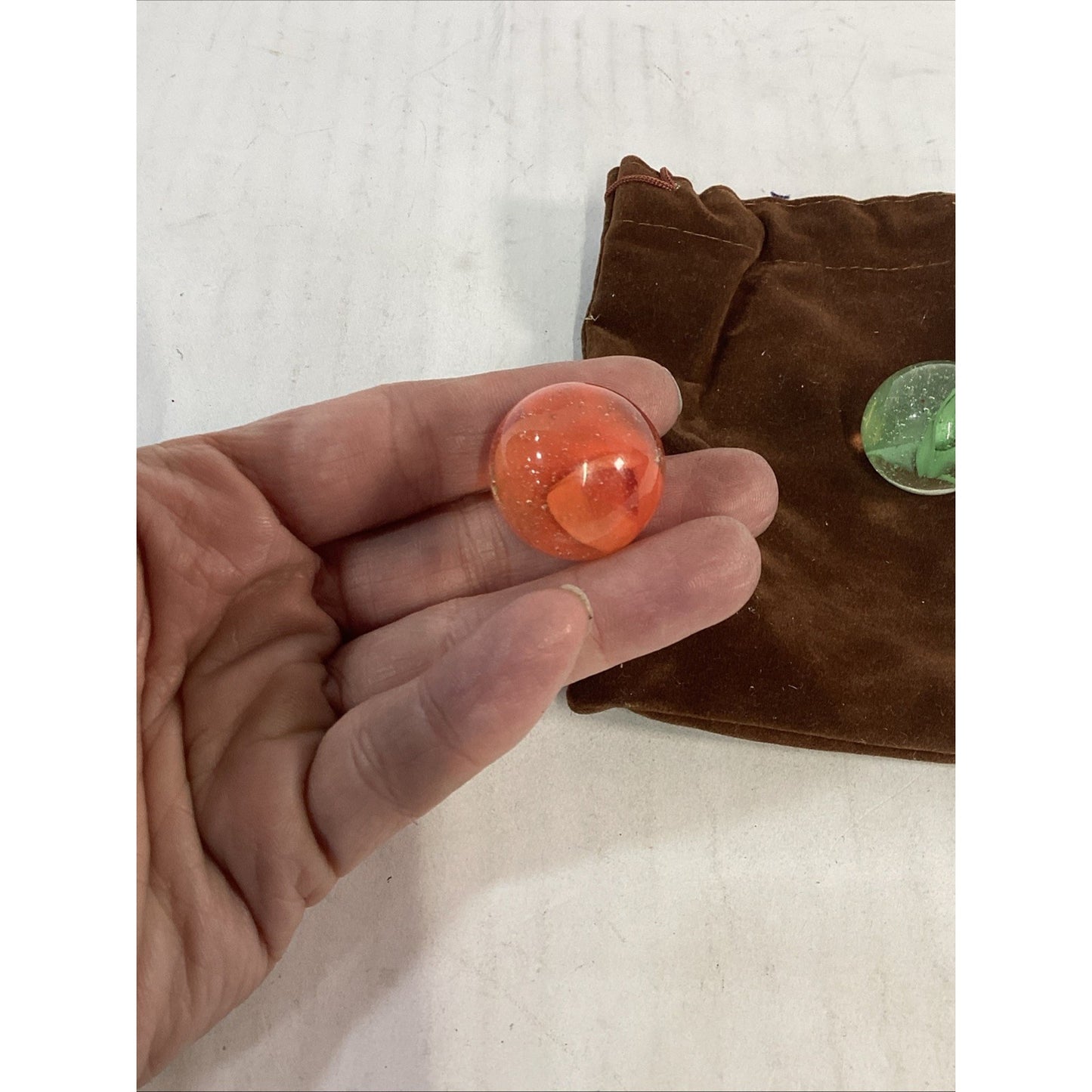 Vintage Lot of 3 Large Glass Shooter Marbles With Pouch