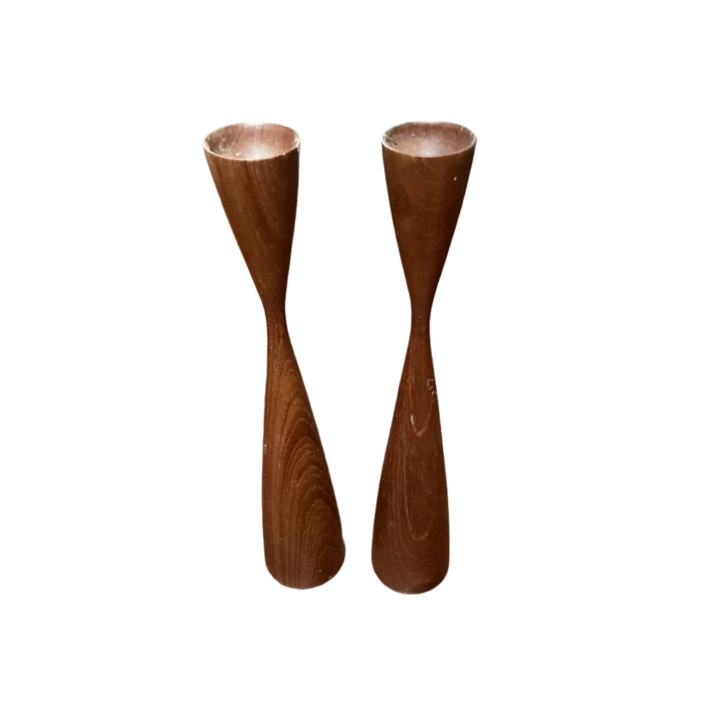 MCM Candle Stick Holders Wooden Pair Danish 12.5”