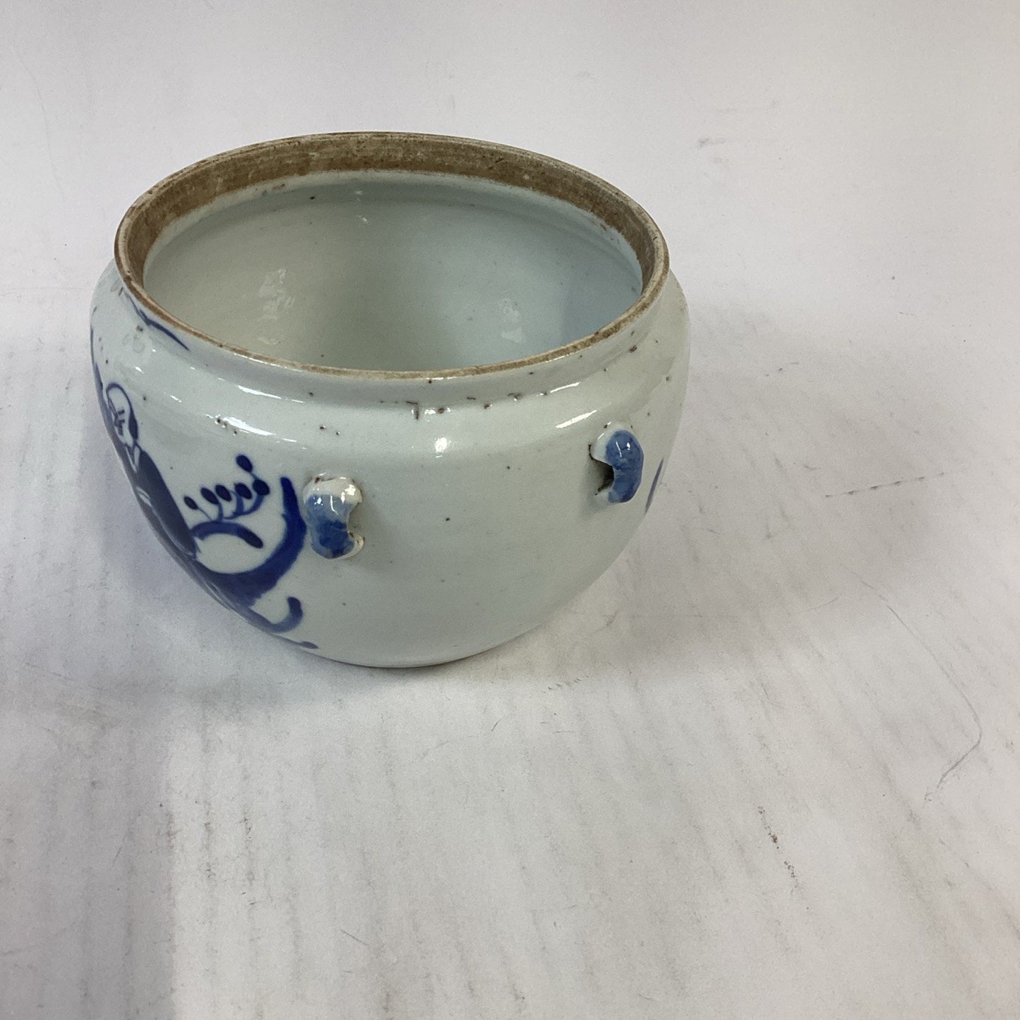 Antique 1851-1861 Chinese Blue And White Porcelain Kamcheng Covered Jar Qing Dyn