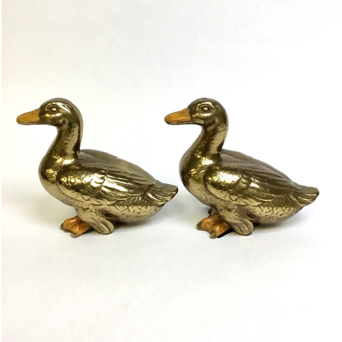 Vintage Pair of Brass Ducks with Enameled Bill & Feet 5 1/2" Figurines