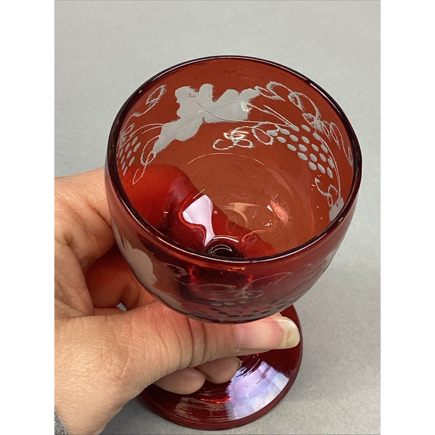 Antique Small Crystal Bohemian Red Ruby Acid Etched Glass - 4.25”