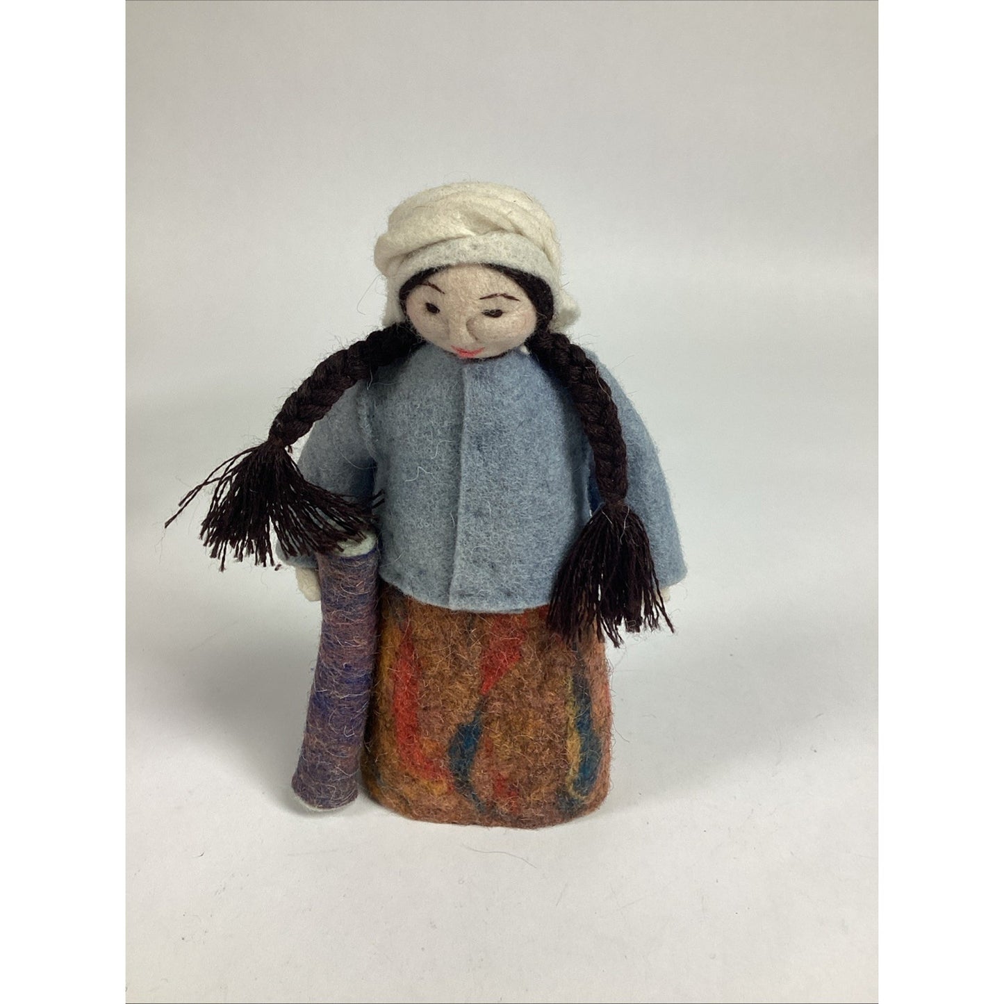 Kyrgyzstan Kyrgyz Doll Handmade Wool Folk Art - Woman W/ Mat - 7.5”H