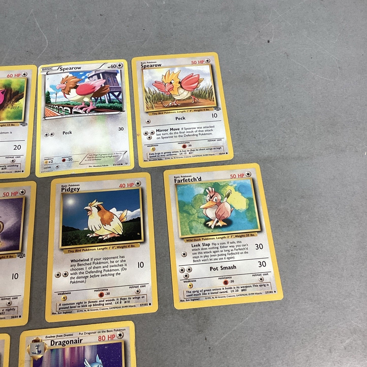 Lot Of 10 Pokémon Colorless Trading Cards - Jigglypuff, Spearow, Meowth, Pidgey,