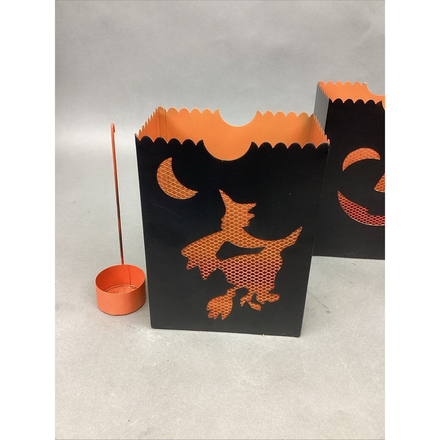 Set Of 6 Halloween Luminaries Lanterns & 3 Orange Candle Holders