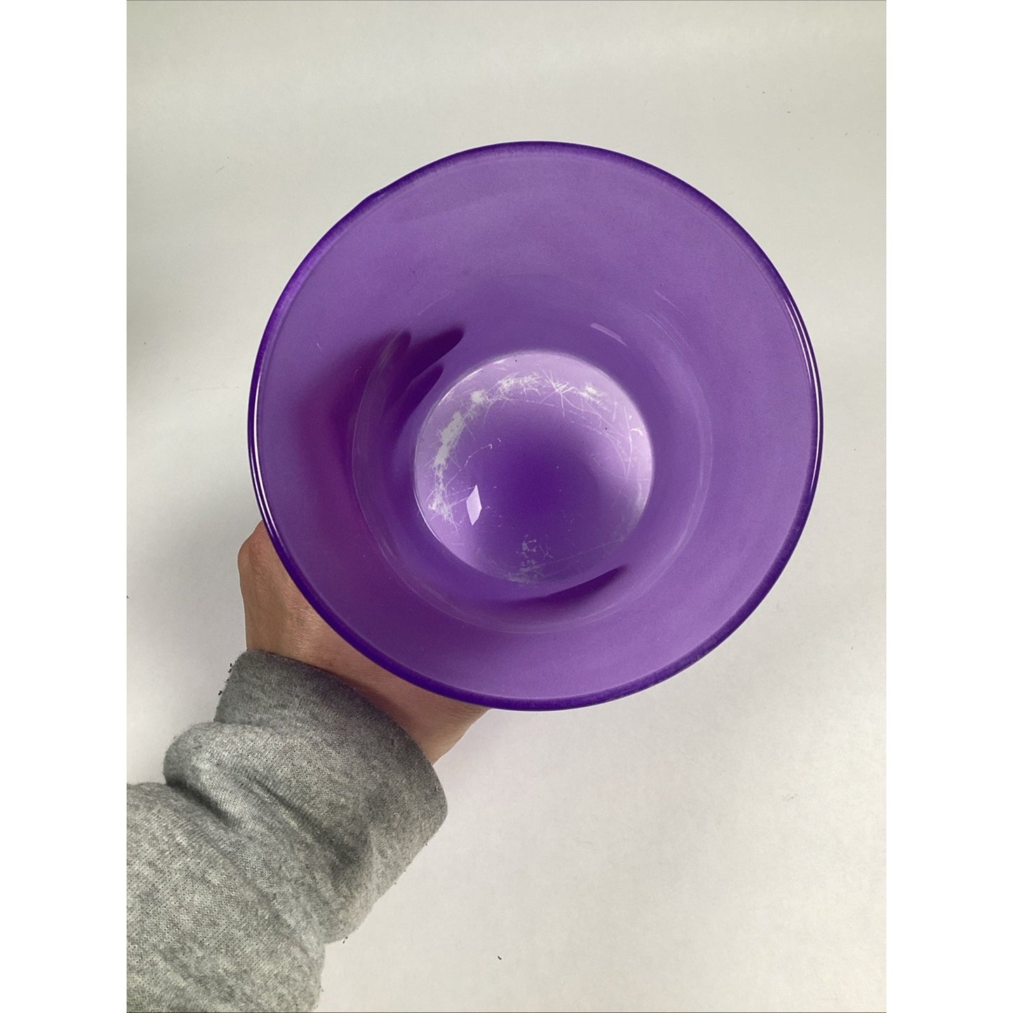 Large Smooth Hourglass Lavender Purple Frosted Glass Vase 8” Tall