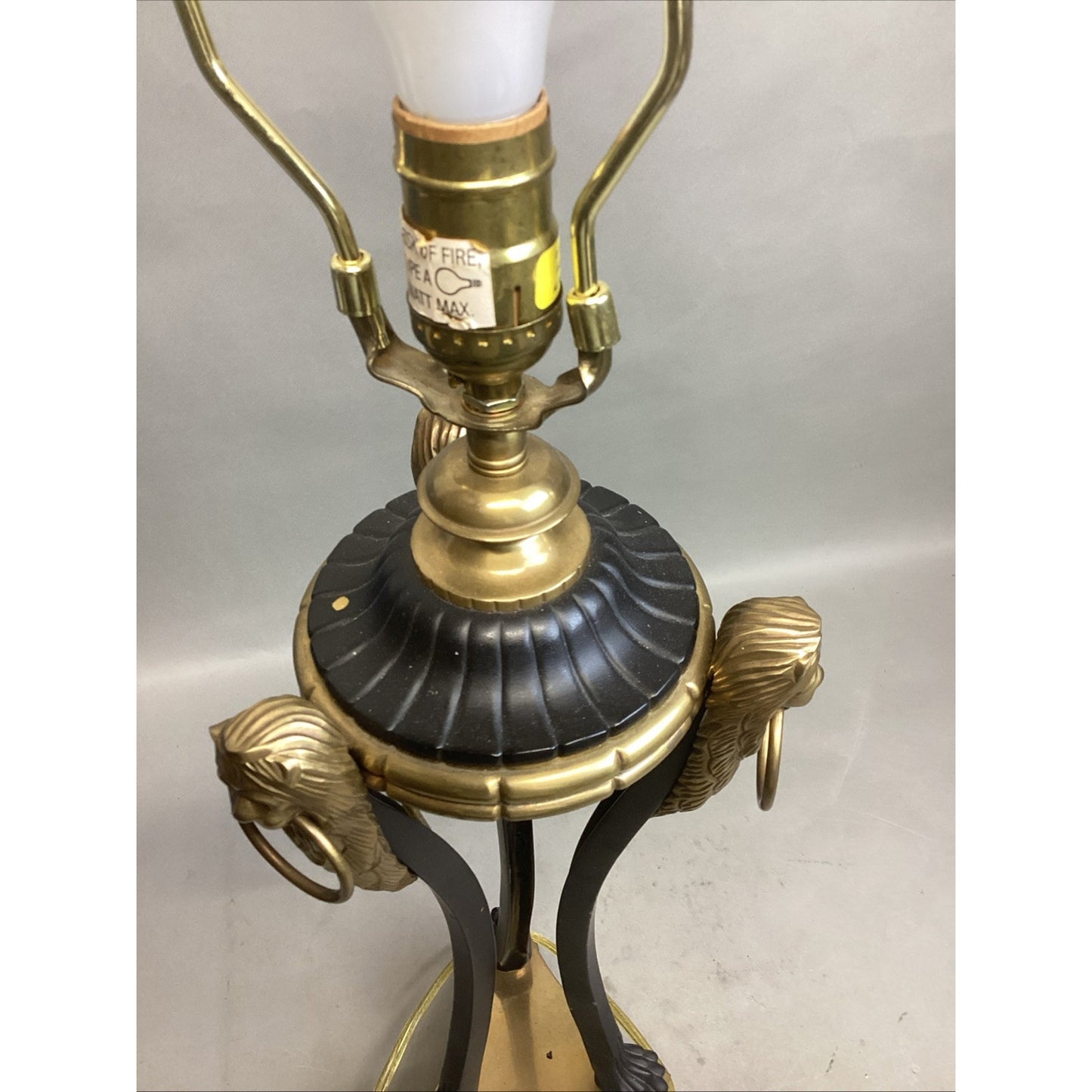 Vintage Neoclassical Brass Lions Heads And Claws Heavy Lamp - No Lampshade