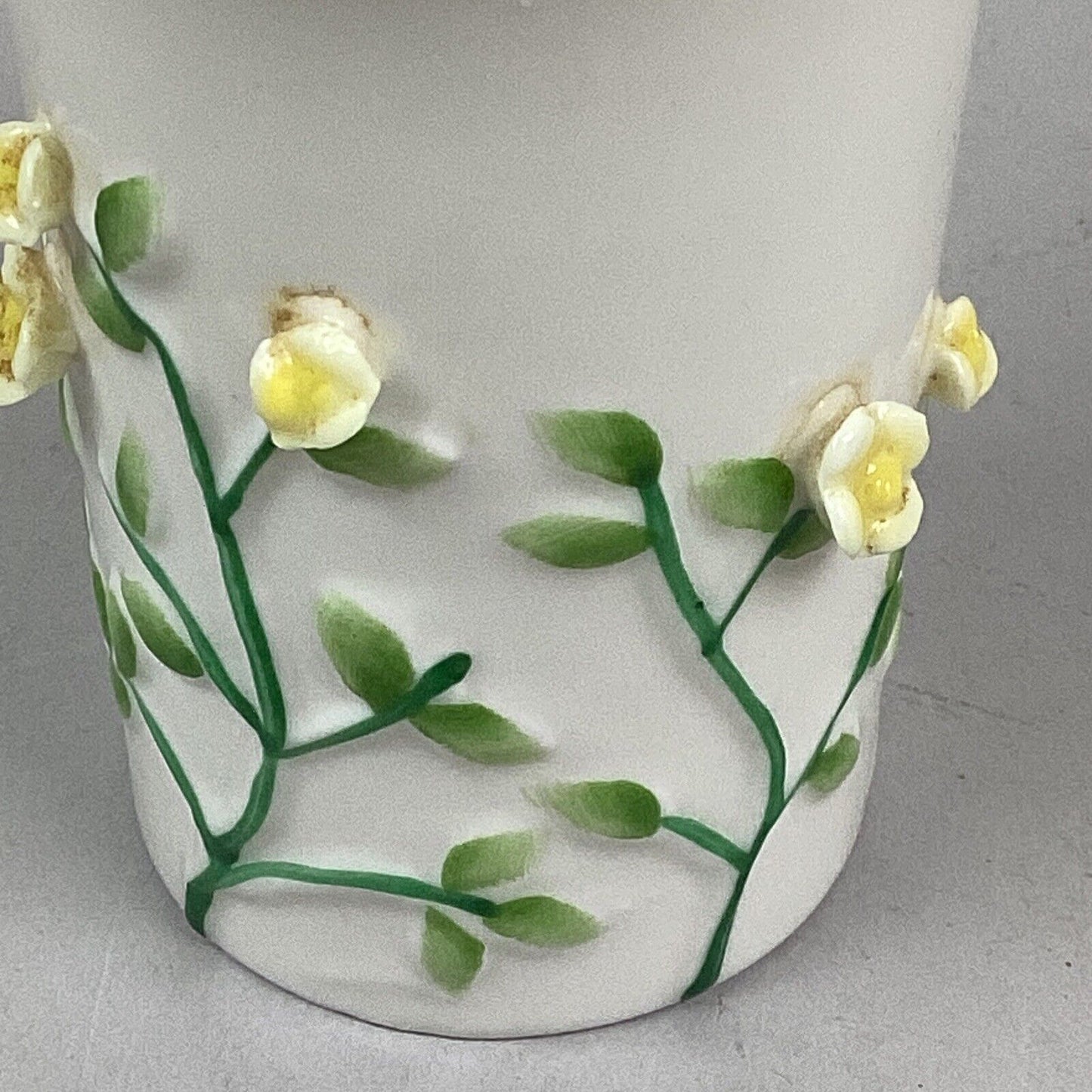 Vintage Climbing Yellow Rose Ceramic Cup / Wide Mouthed Vase - 4”H