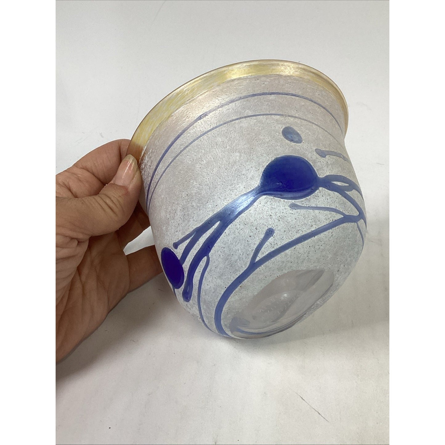 KOSTA BODA Signed Bertil Vallien BLUE GALAXY Sweden #58016 Glass Oval Bowl Vase