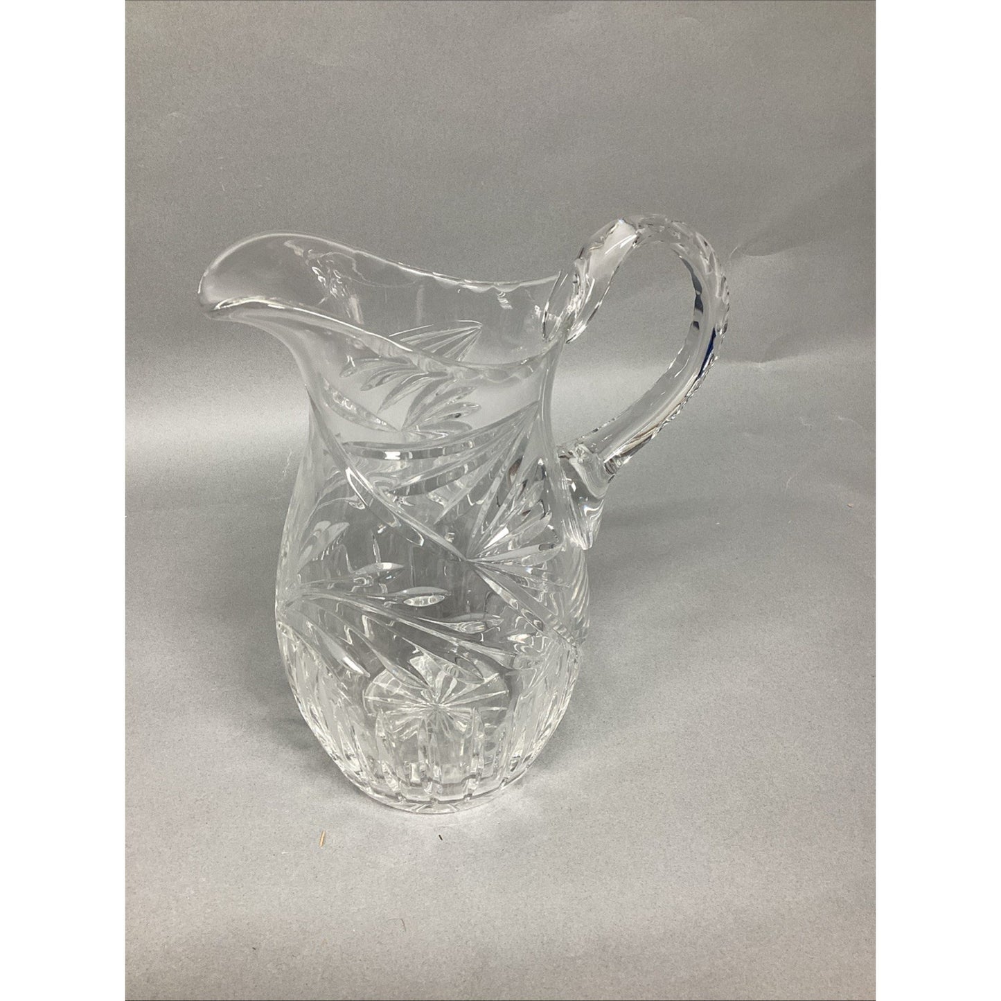 Vintage Cut Glass Floral Crystal Pitcher - 8.5”H