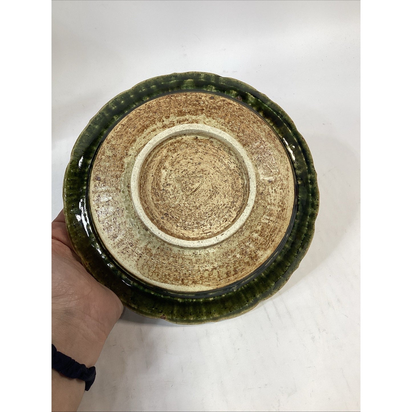 Handmade Hand Painted Dark Green Soup Salad Bowls - 8.25”D