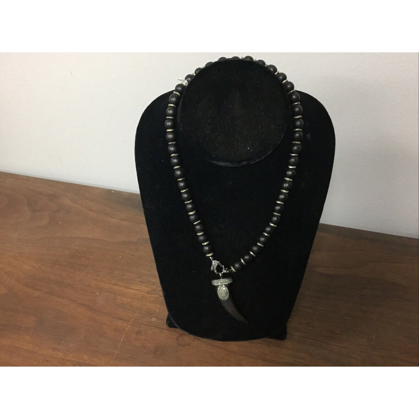 Silver-Tone Wooden Devil Horn-Shaped Pendant Necklace