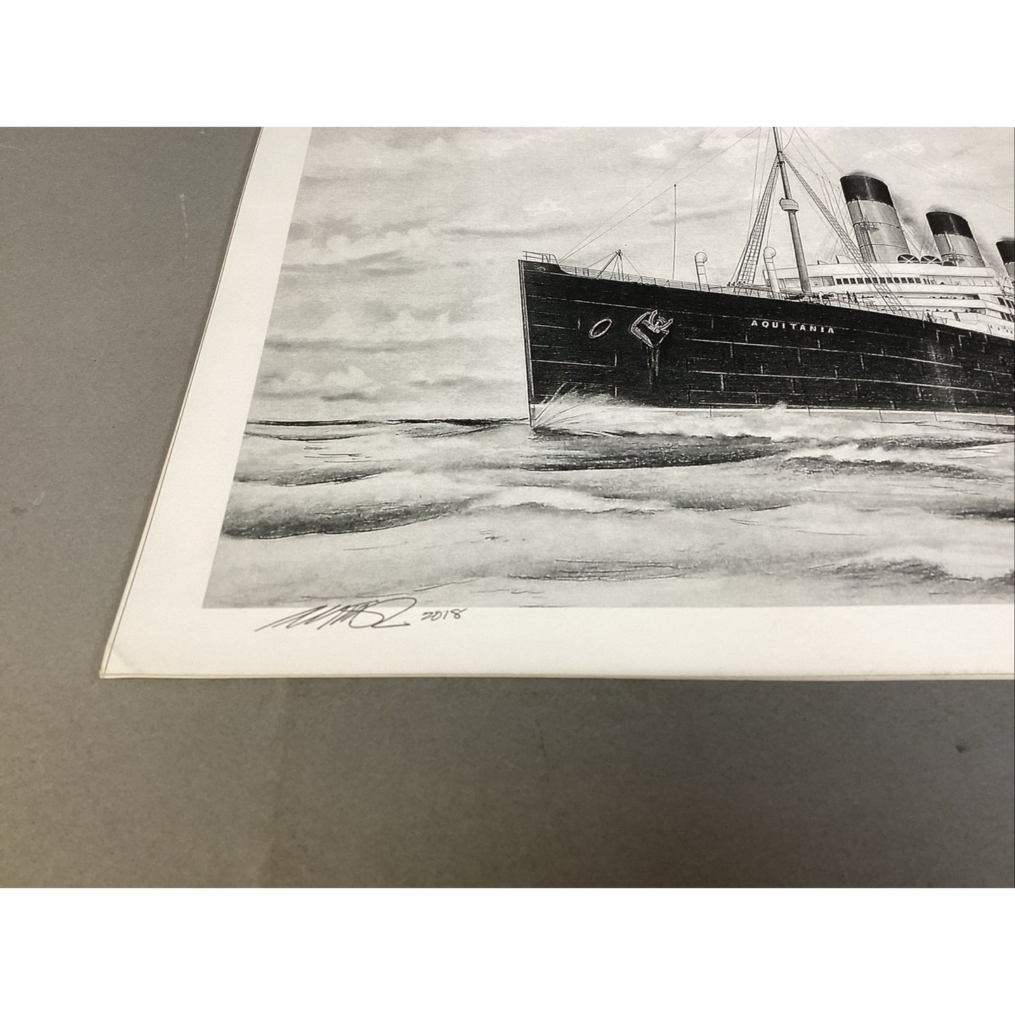 USS Aquitania Ship Art Print - 16x12” - Signed In 2018