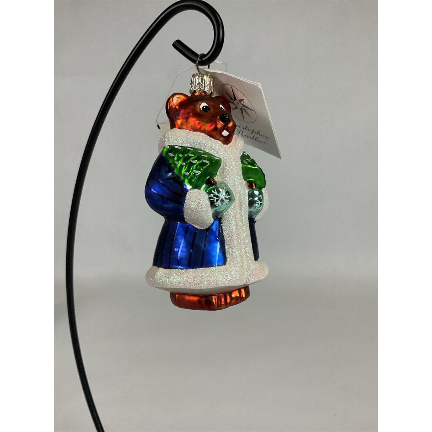 Christopher Radko Beary Chic Glass Bear Christmas Ornament