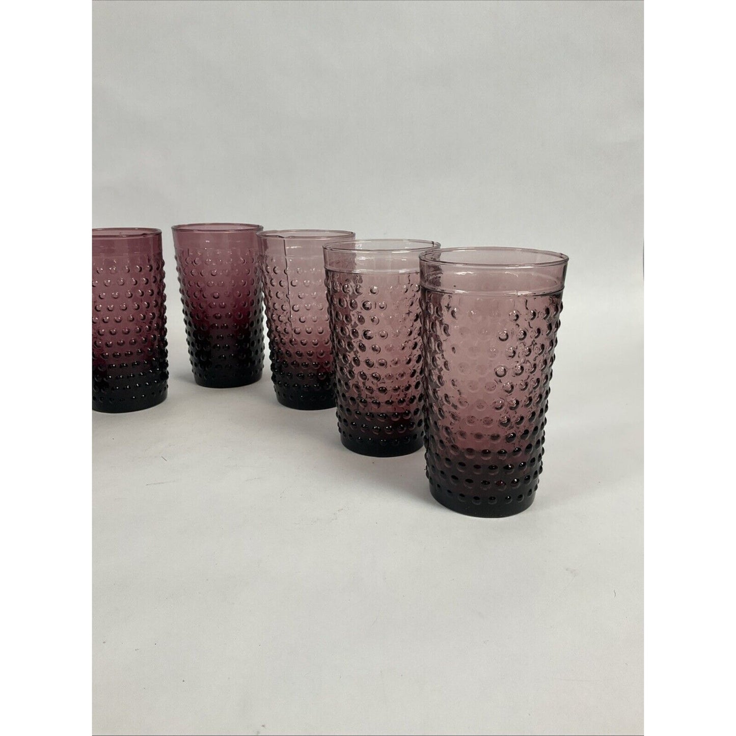 Vintage Purple Hobnail 5 5/8” Glasses/Tumblers Anchor Hocking Set of 7 - 1930's