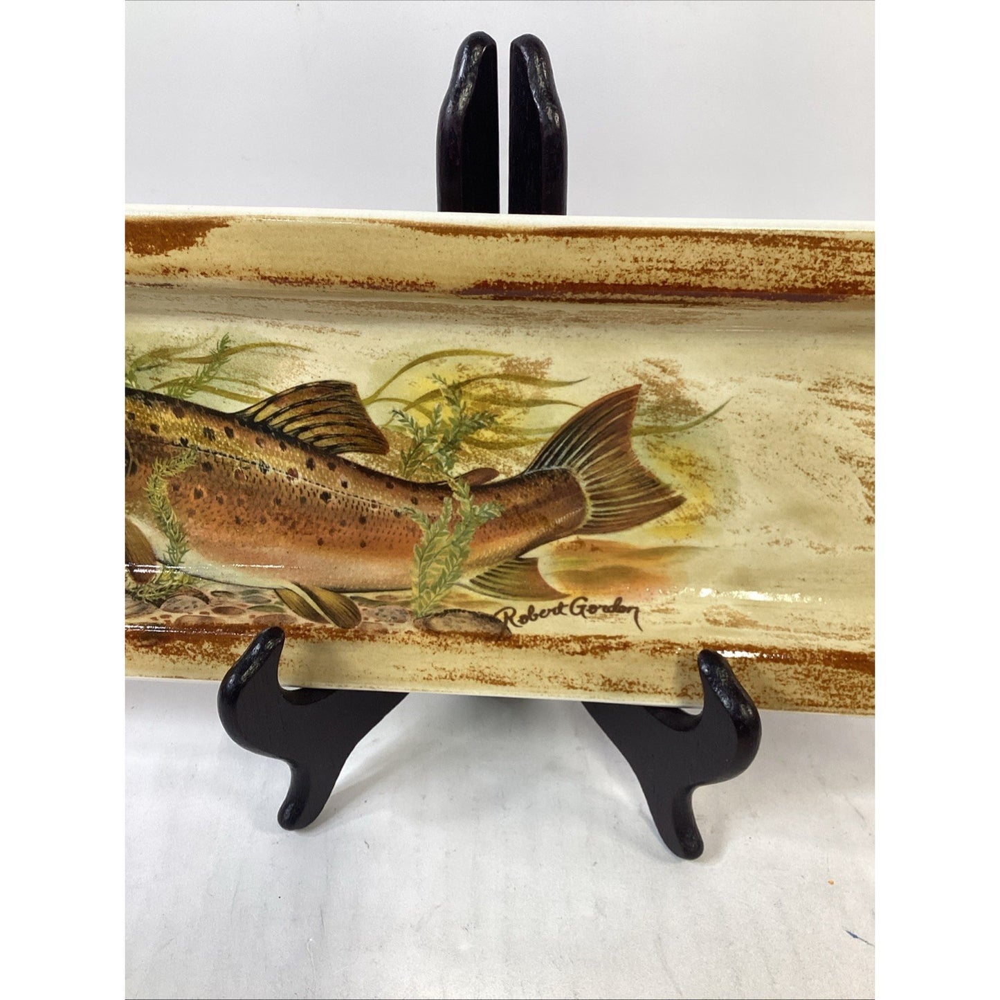Lot Of 2 Rare Rustic Robert Gordon Pottery Trout Platters - 17.5”L - Australia