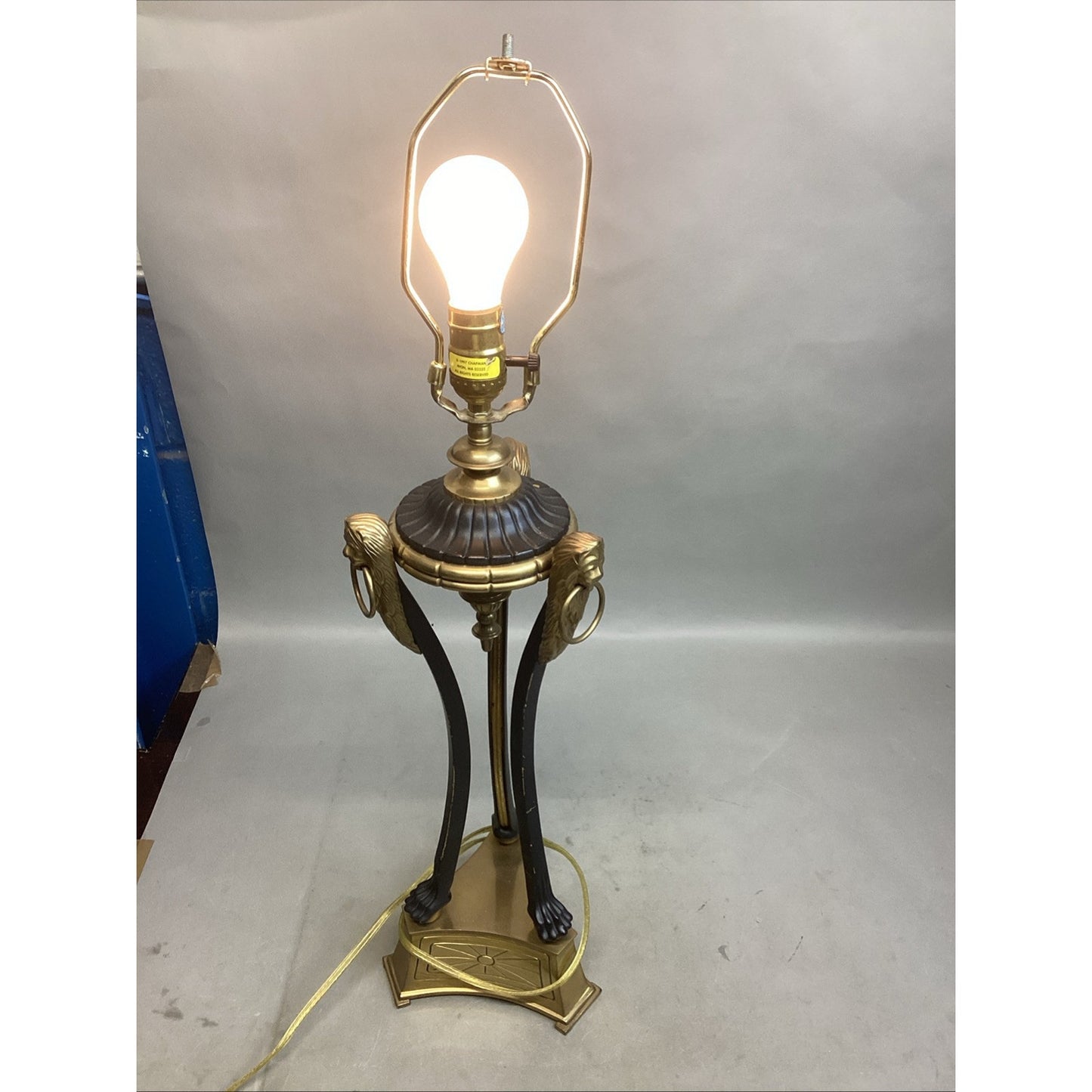 Vintage Neoclassical Brass Lions Heads And Claws Heavy Lamp - No Lampshade