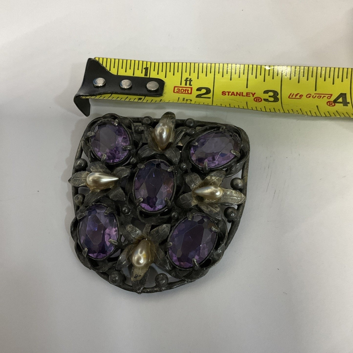 Vintage Antique Ornate Clip Amethyst Glass on Filigree