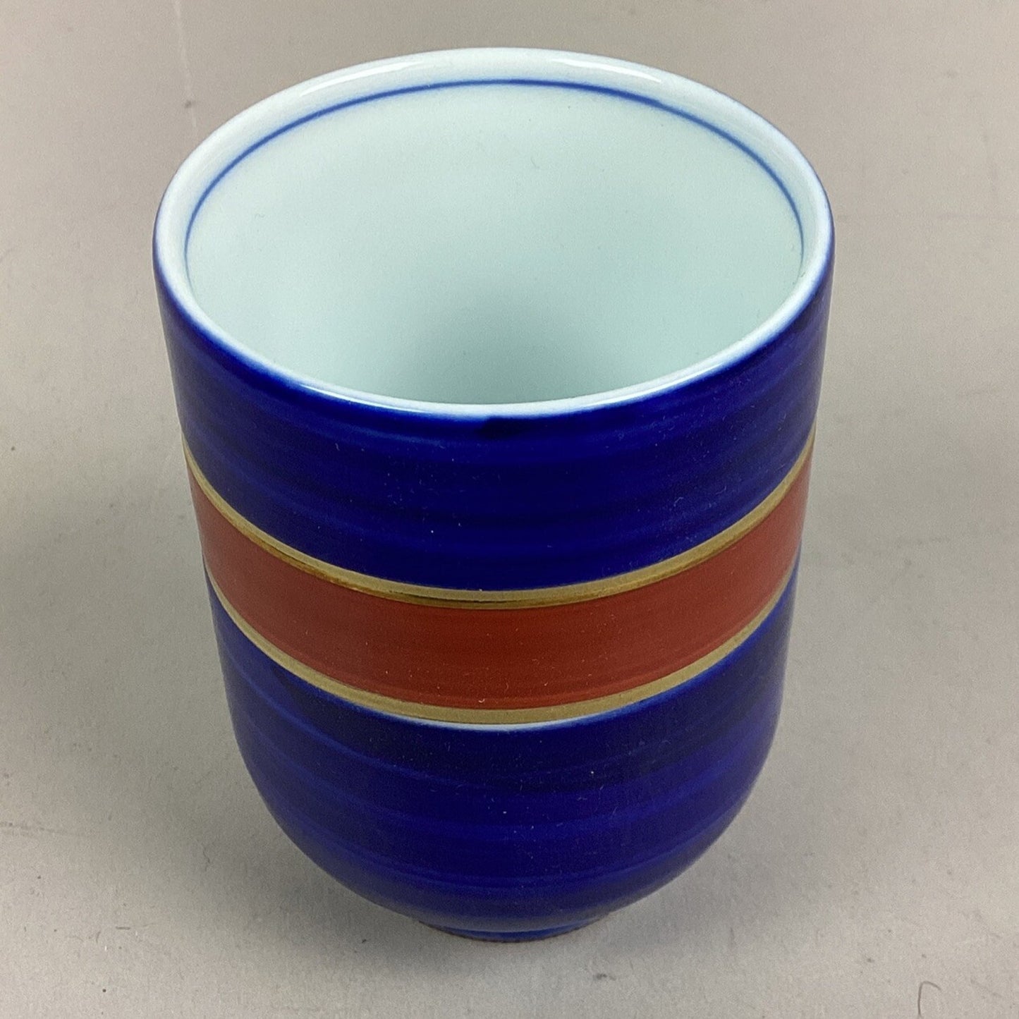 Set Of 2 Kotubuki Japanese Blue Striped Cups & 1 Black Gold Cup