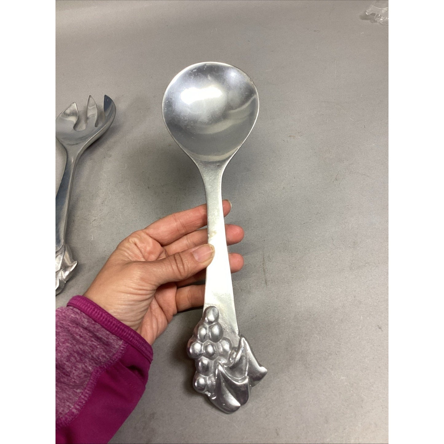 Mariposa Pewter Salad Serving Set Fork Spoon Grapes Grapevine Utensils 1990