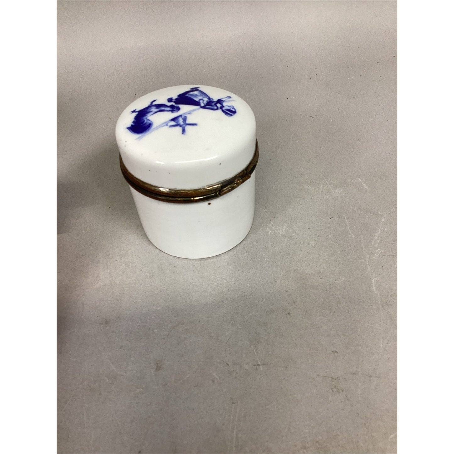 Antique Flow Blue Delft Style White Milk Jug Sailboat, Windmill Cup & Lidded Jar