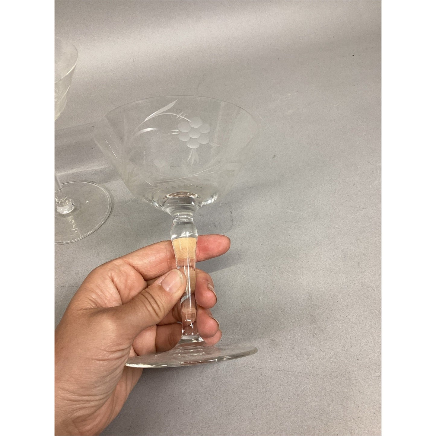 Set Of 4 Floral Etched Glass Champagne Glasses
