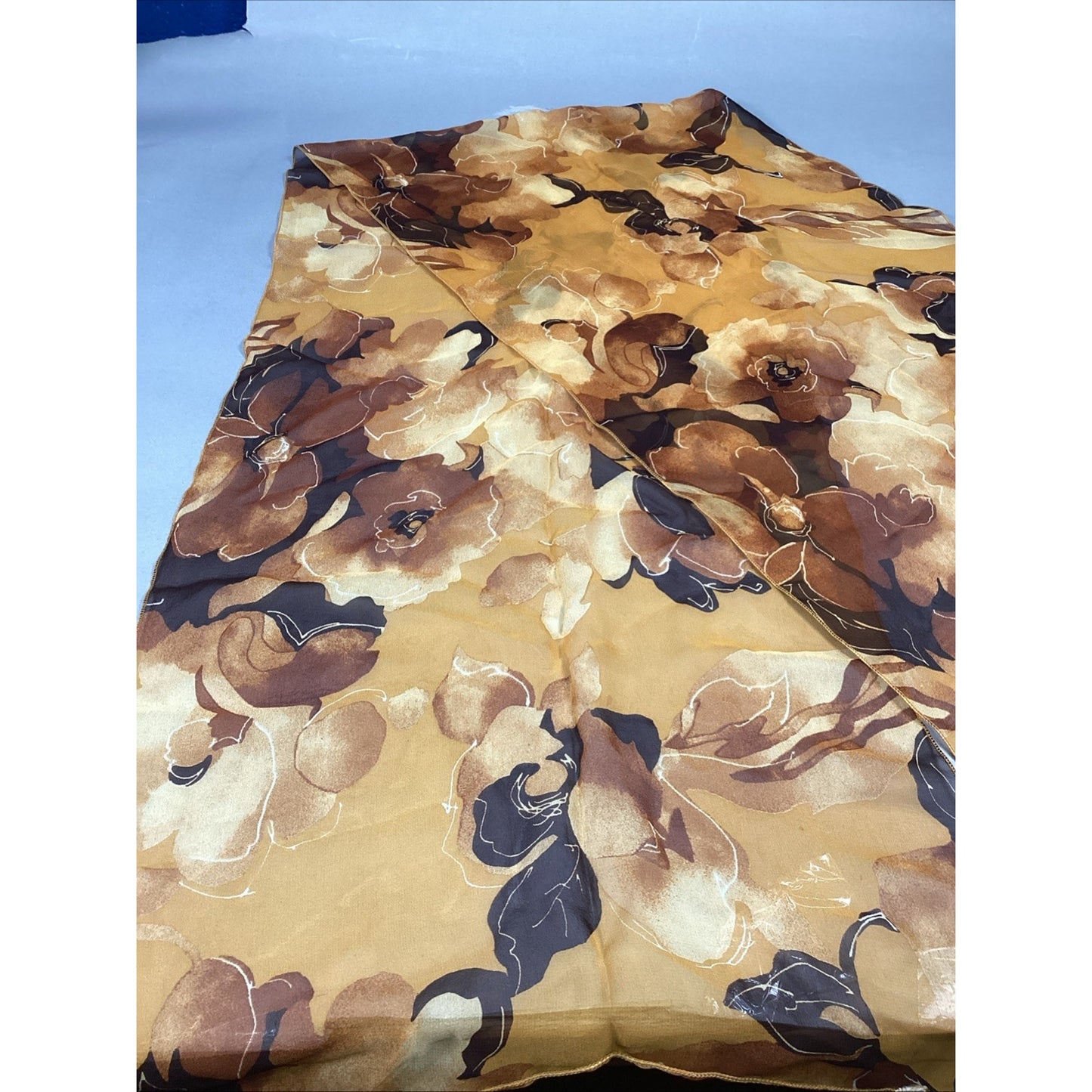 100% Silk Yellow Sheer Floral Scarf - 60x15”