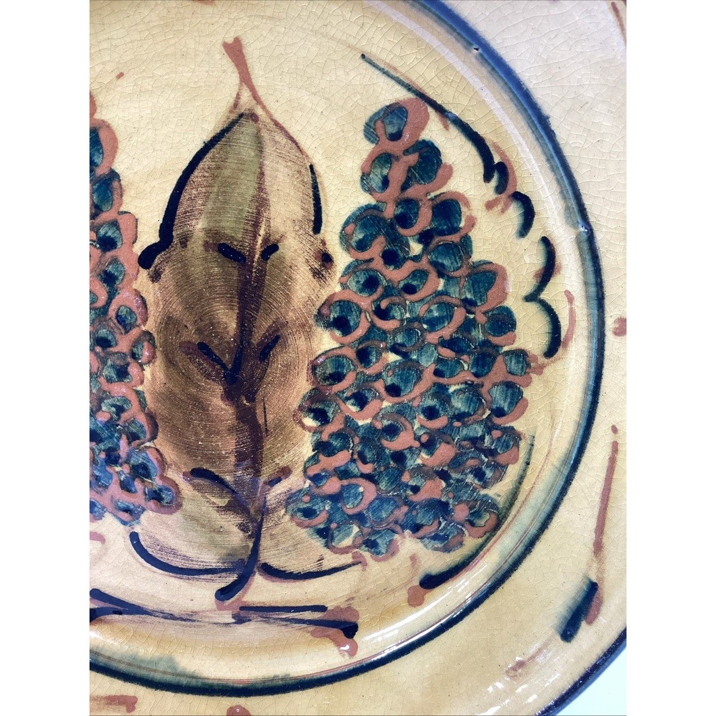 Large Vintage Handmade Hand Painted Glazed Charger Bowl - 13”D