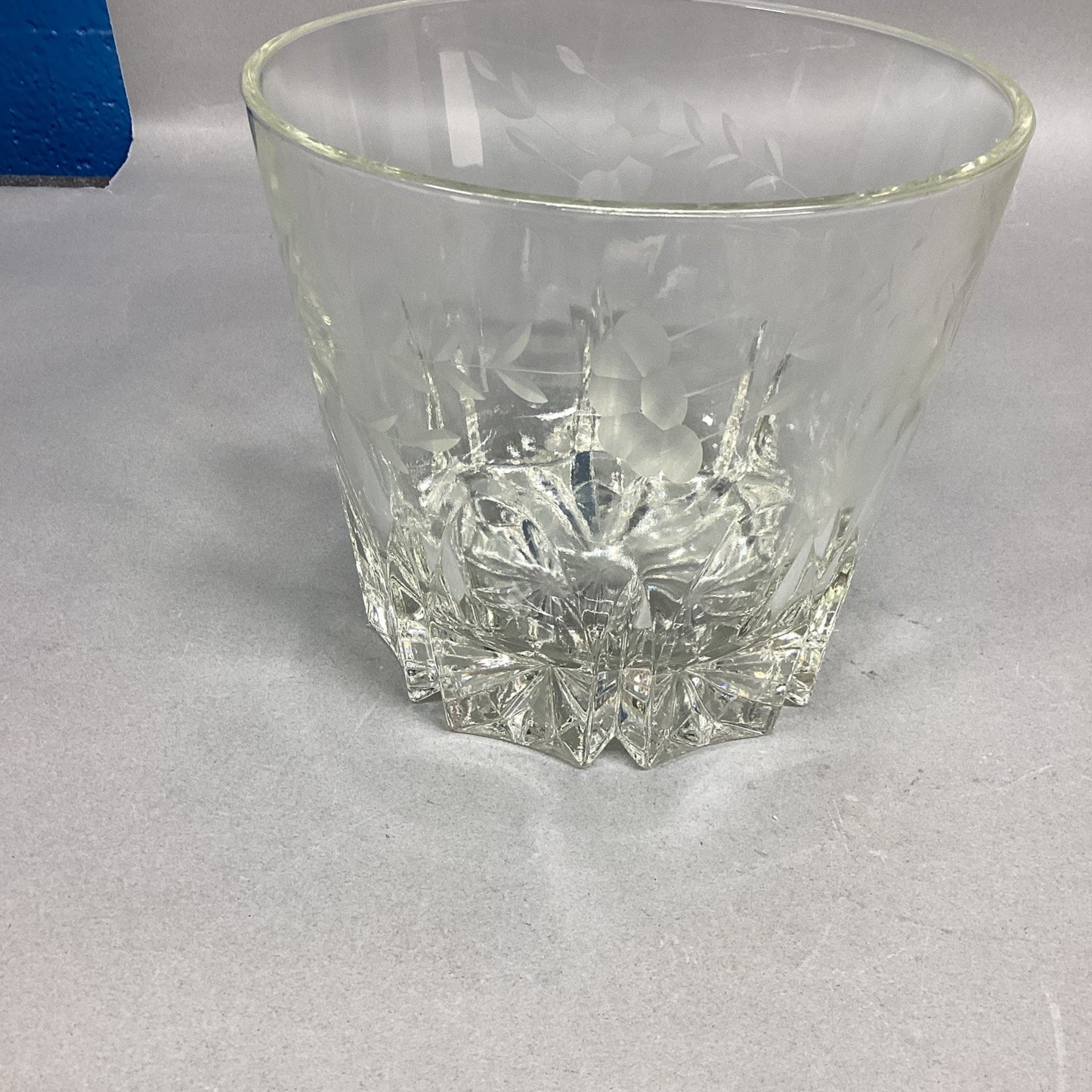 Heavy Lead Glass Vase / Bowl / Ice Bucket w/ Etched Leaves