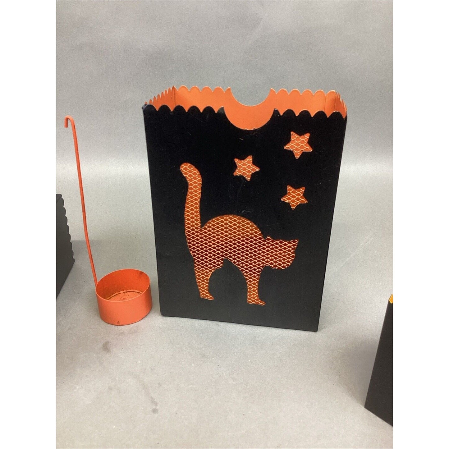 Set Of 6 Halloween Luminaries Lanterns & 3 Orange Candle Holders