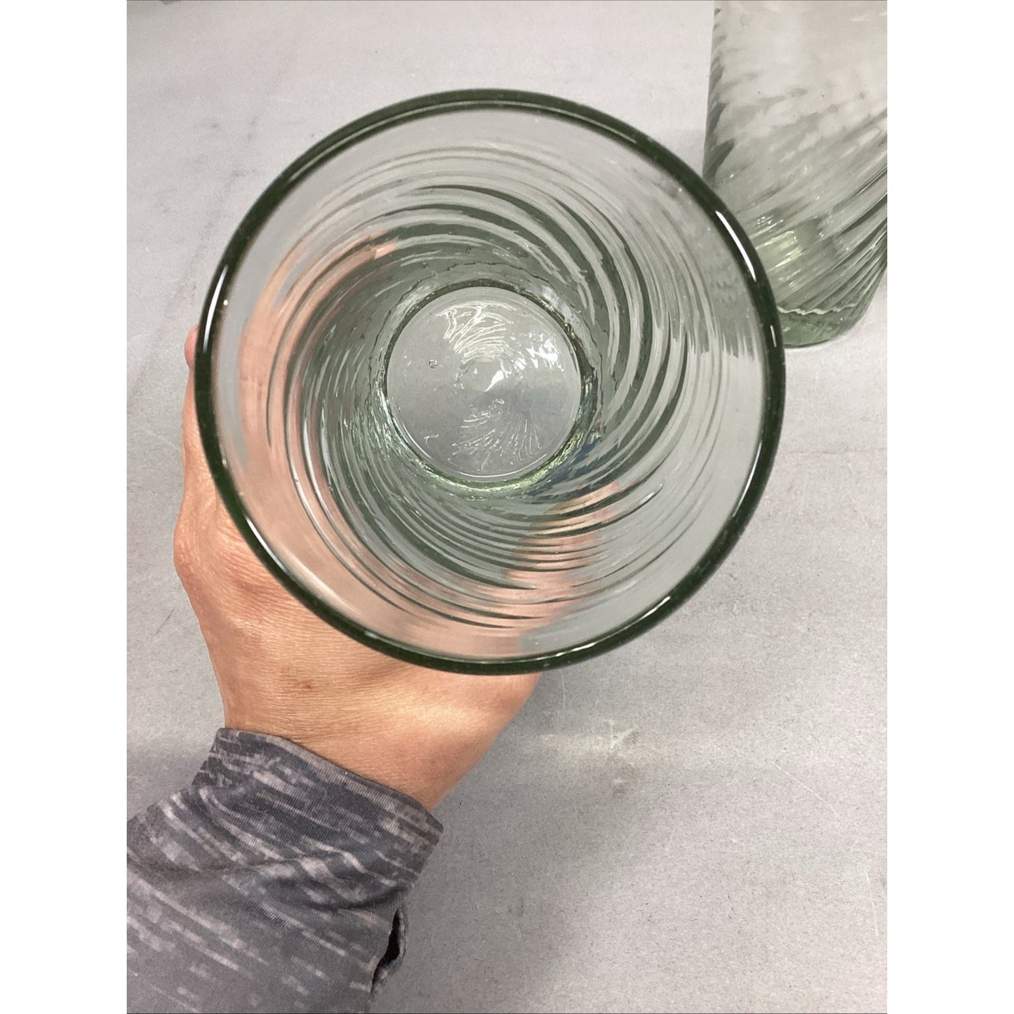 Continental Can Co / Hazel Atlas Green Clear Swirl Glass Tumblers (Set Of 5)
