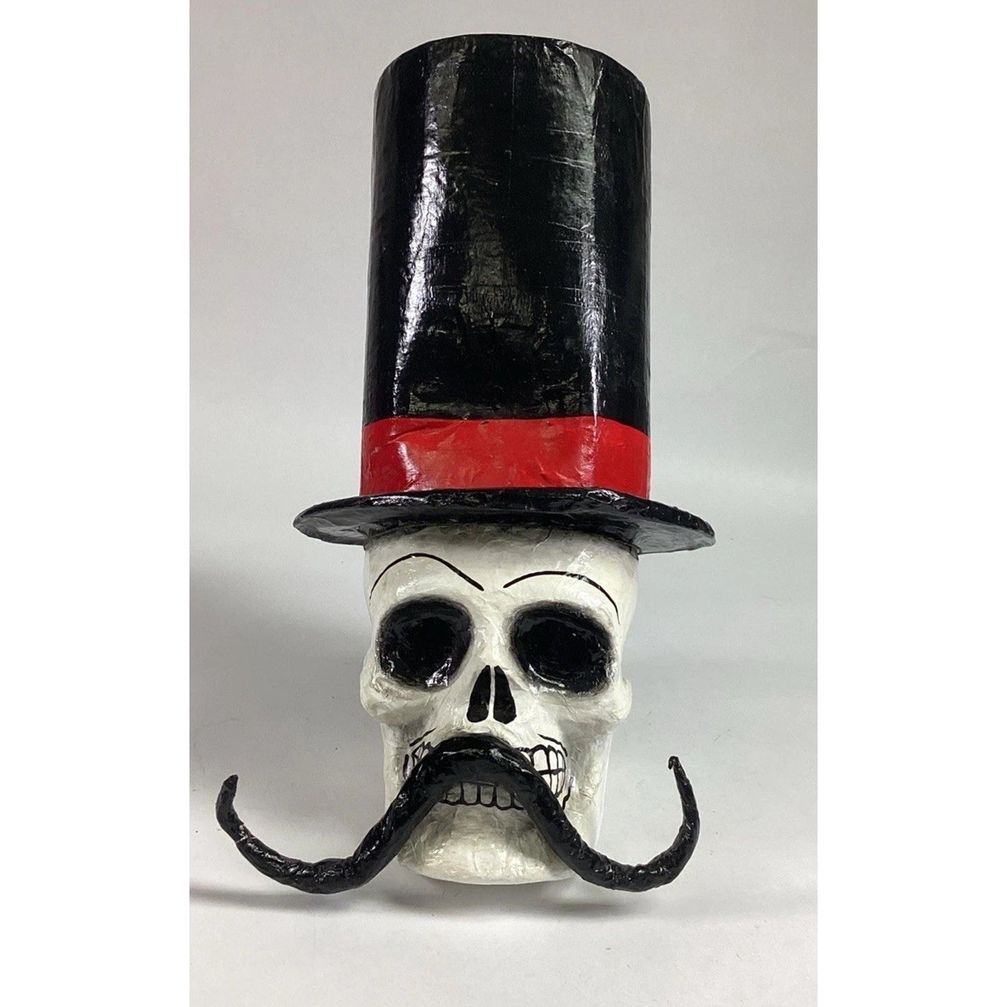 Handmade Day Of The Dead Skull In Top Hat Papier Mache Figure - 14”H