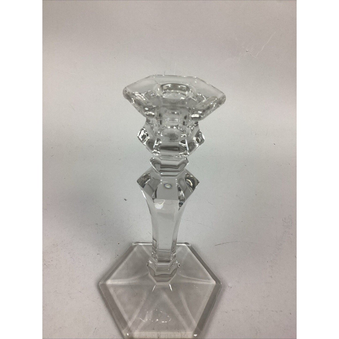 Elegant Clear Glass Candle Holder With Hexagon Base - 8”H
