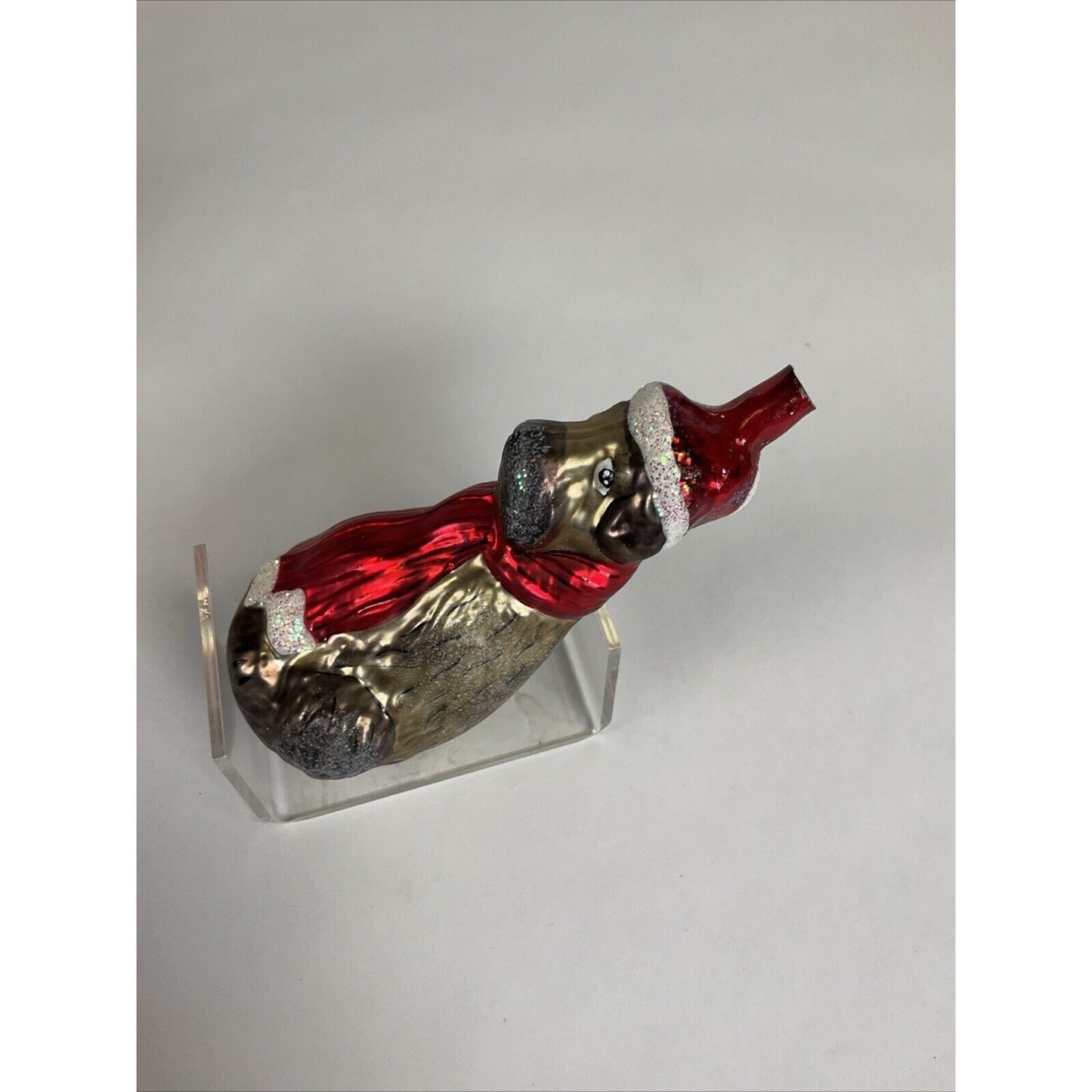 Christopher Radko Scarf Santa Dog Glass Ornament - Missing Topper