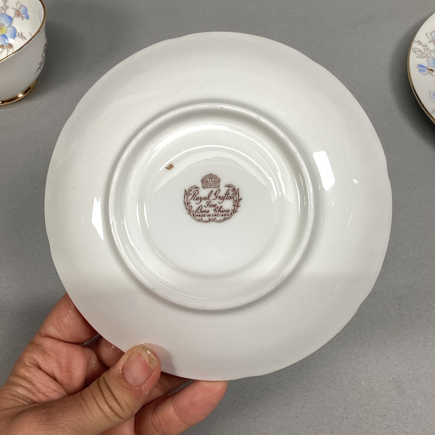 Royal Grafton Fine Bone China Blue Floral Cup/Saucer/Plate - England