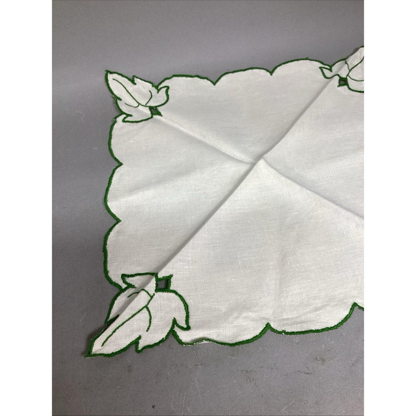 Set Of 6 Embroidered Green Leaf Linen Placemats - Vintage
