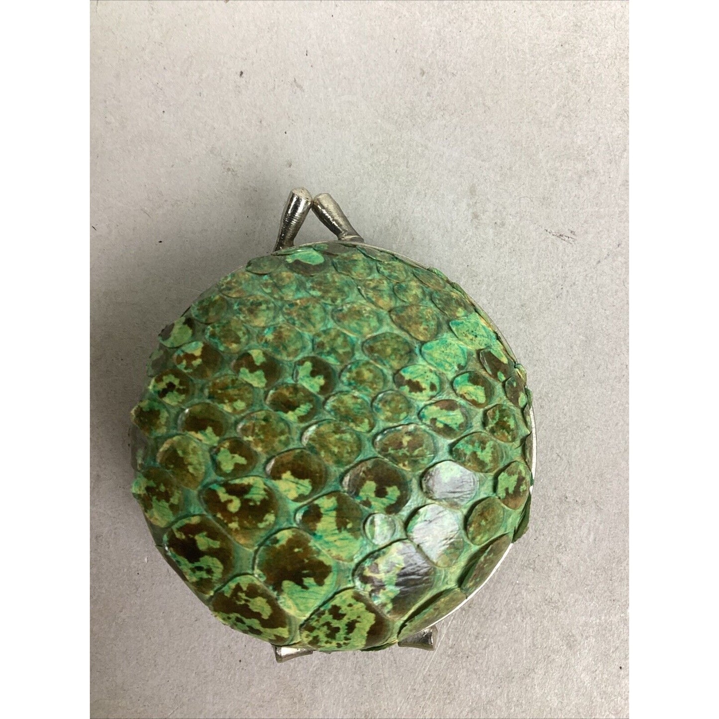 Vintage Green Snake Skin Looking Jewelry, Pill, Trinket Box - 1”Hx1.5”D