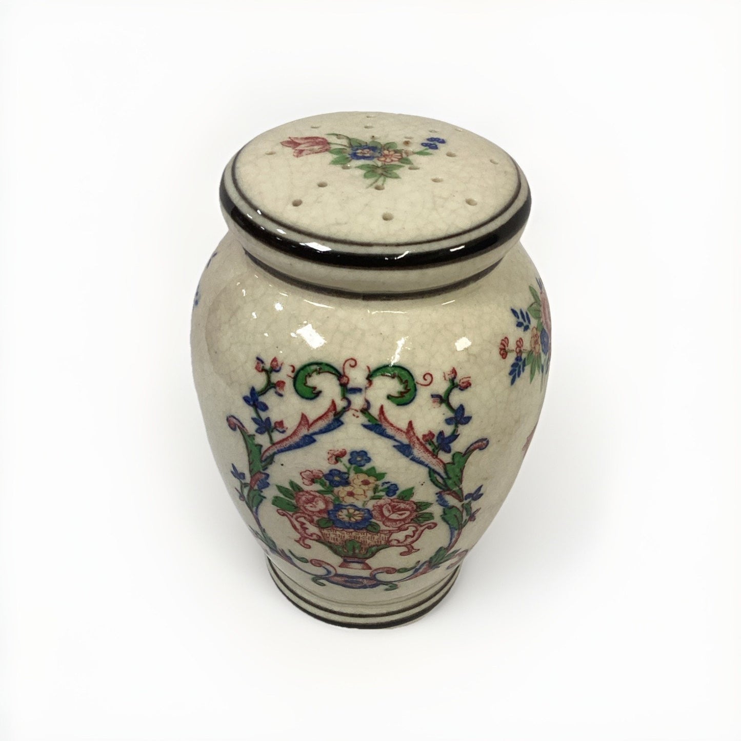 Vintage Hand Painted Porcelain Spice Shaker w/ Floral Pattern Japan - 5”H