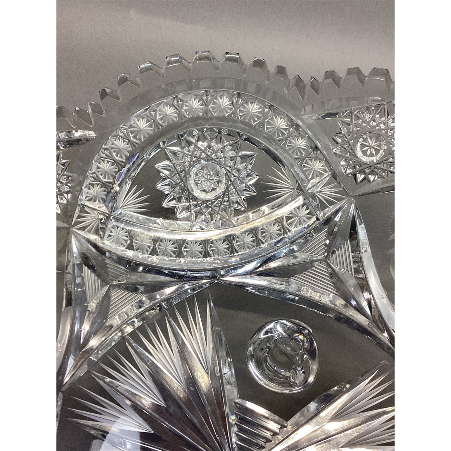 Footed Heavy Crystal Fruit Bowl Compote Platter W/ Scalloped Edges - 13.5”