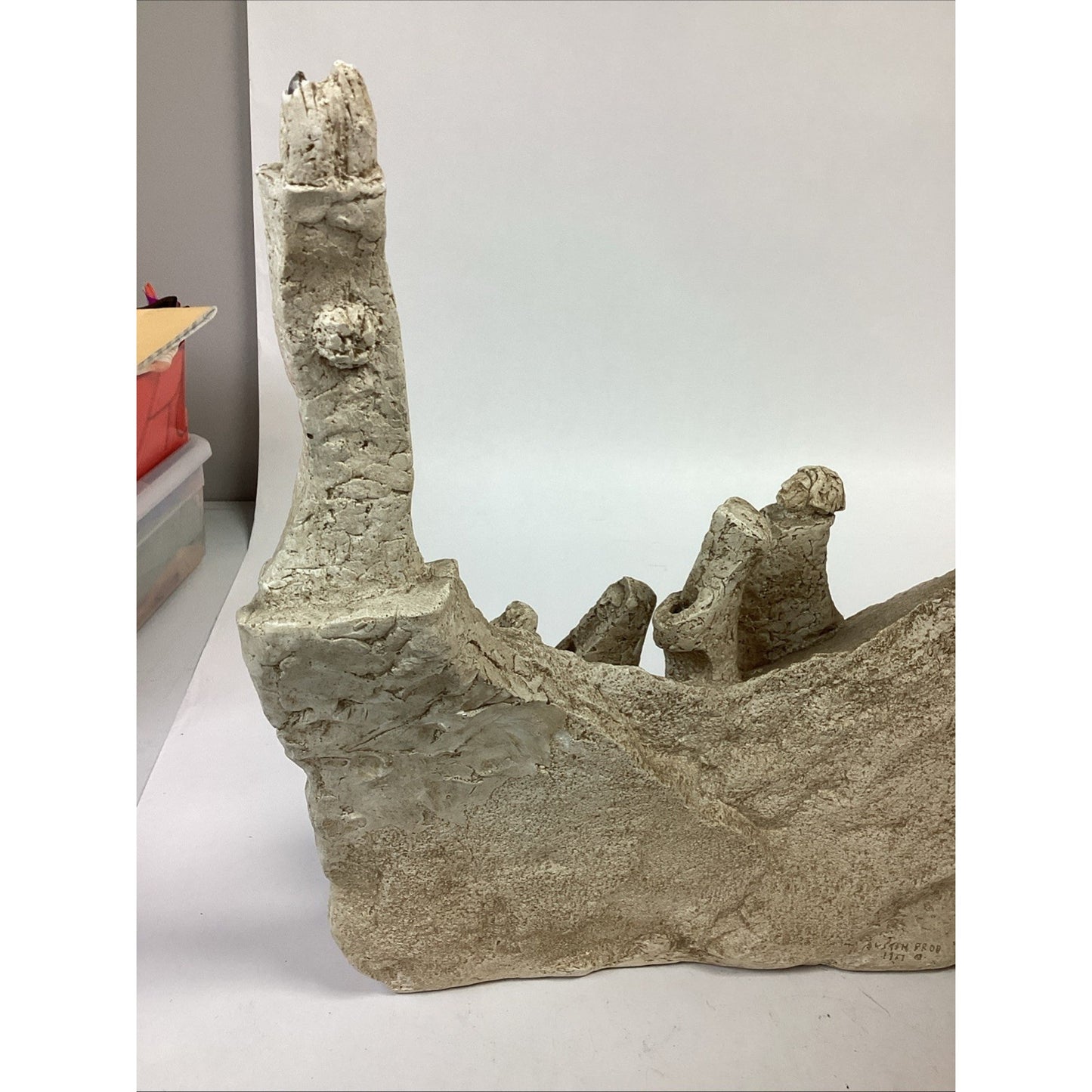 Austin Productions Vintage 1967 Menorah Judaica Large Clay Resin Statue - 21x14”